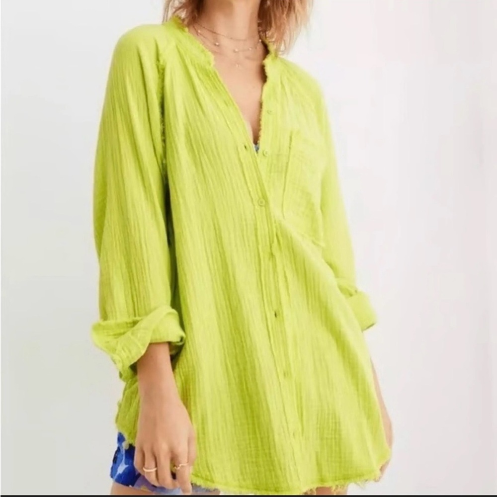 aerie Neon Lime Lightweight Button-Down Tunic